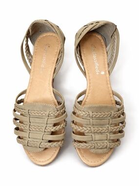 4/$20➡️ City Classified Olive-Tan Braided Strap Slip-On Sandals – Size 7 GUC